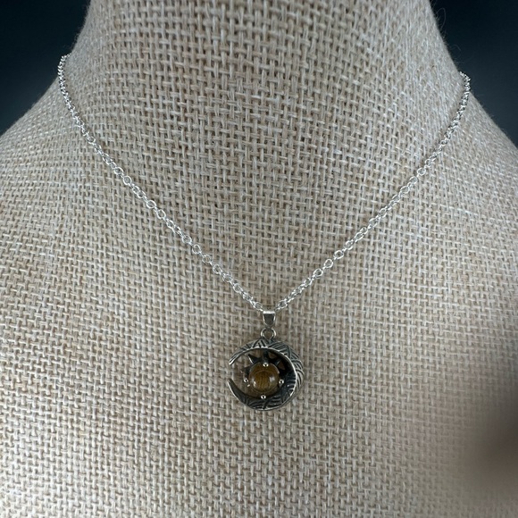 Jewelry - Rutilated Quartz and Silver Moon and Star Pendant Necklace on Box Chain